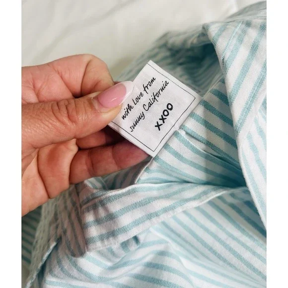 Frank & Eileen Boyfriend Button Up Long‎ Sleeve Collared Shirt Blue Stripes Sz M - Picture 11 of 11